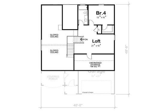 Floor Plan - Upper Floor for Cottage House Plan #20-2488 - 4 bed, 2.5 bath