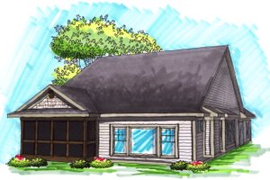 Exterior - Rear Elevation for Ranch House Plan #70-1030 - 2 bed, 2 bath