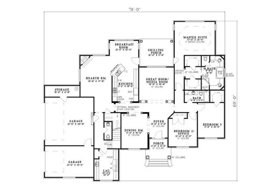Floor Plan - Main Floor for Traditional House Plan #17-2514 - 3 bed, 2.5 bath