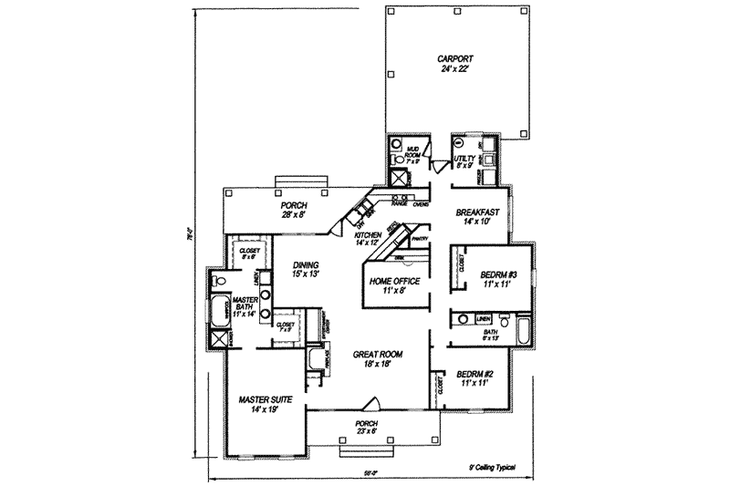 Home Plan - Floor Plan - Main Floor for Colonial House Plan #14-227 - 3 bed, 2 bath