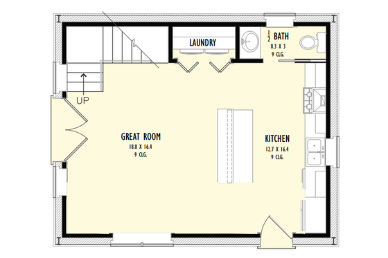 Floor Plan - Main Floor for Barndominium House Plan #1092-21 - 2 bed, 1.5 bath