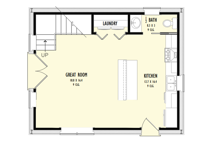 Architectural House Design - Floor Plan - Main Floor for Barndominium House Plan #1092-21 - 2 bed, 1.5 bath