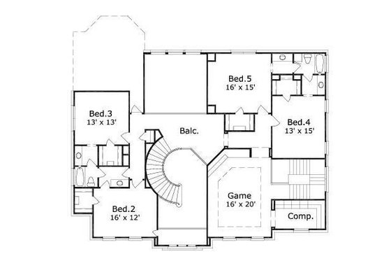 Floor Plan - Upper Floor for Colonial House Plan #411-809 - 4 bed, 3.5 bath