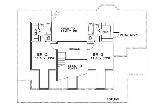 Floor Plan - Upper Floor for Southern House Plan #8-167 - 3 bed, 3.5 bath