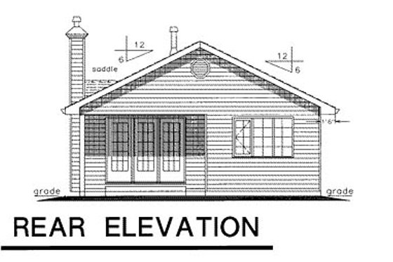 Exterior - Rear Elevation for Ranch House Plan #18-151 - 2 bed, 1 bath