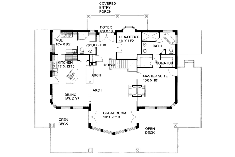 Architectural House Design - Floor Plan - Main Floor for Bungalow House Plan #117-646 - 3 bed, 3 bath