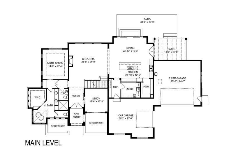 Home Plan - Floor Plan - Main Floor for European House Plan #920-107 - 4 bed, 3.5 bath