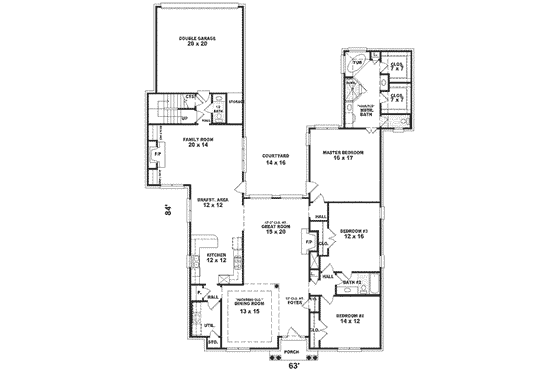 Floor Plan - Main Floor for Traditional House Plan #81-394 - 3 bed, 3.5 bath