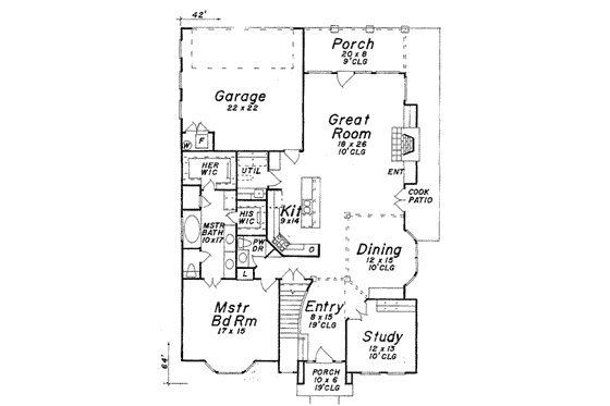 Floor Plan - Main Floor for European House Plan #52-163 - 3 bed, 2.5 bath