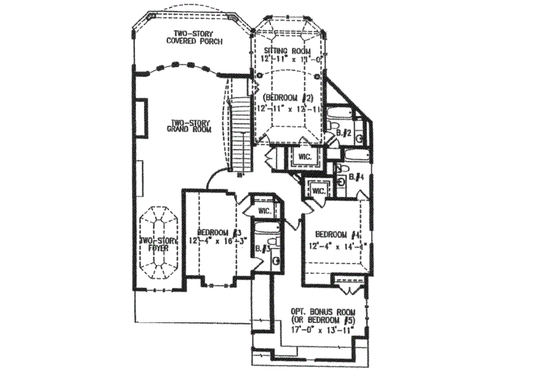 Floor Plan - Upper Floor for European House Plan #54-101 - 5 bed, 4.5 bath