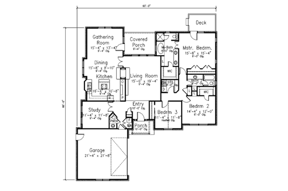 Floor Plan - Main Floor for Southern House Plan #52-204 - 3 bed, 2.5 bath