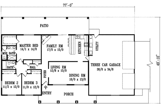 Floor Plan - Main Floor for Mediterranean House Plan #1-1155 - 3 bed, 2 bath