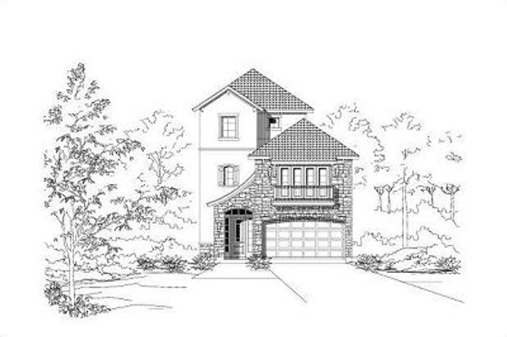 Exterior - Front Elevation for European House Plan #411-650 - 3 bed, 4.5 bath