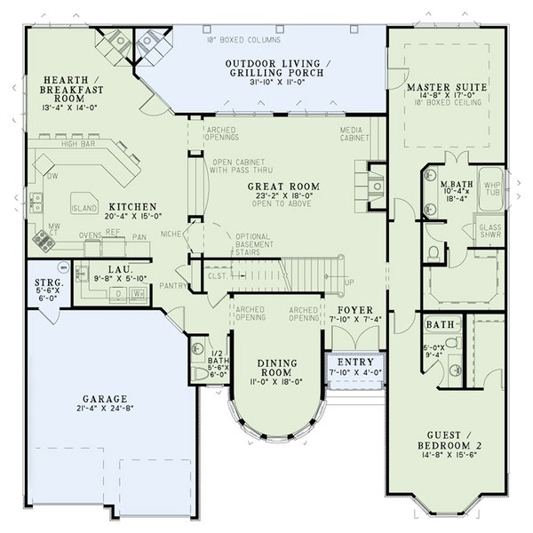 House Design - Floor Plan - Main Floor for European House Plan #17-2347 - 4 bed, 3.5 bath