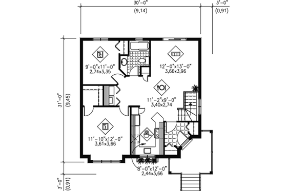 Floor Plan - Main Floor for Cottage House Plan #25-4111 - 2 bed, 1 bath