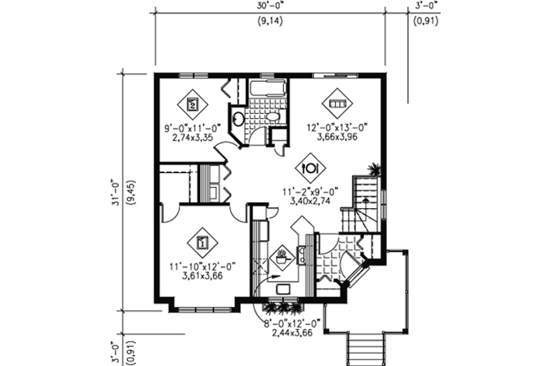 Architectural House Design - Floor Plan - Main Floor for Cottage House Plan #25-4111 - 2 bed, 1 bath