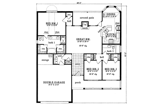 Floor Plan - Main Floor for Traditional House Plan #42-231 - 3 bed, 2 bath