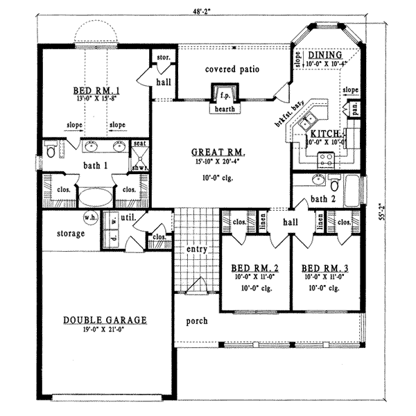 Floor Plan - Main Floor for Traditional House Plan #42-231 - 3 bed, 2 bath
