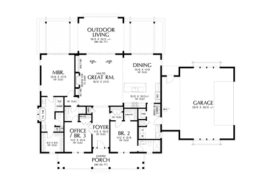 Floor Plan - Main Floor for Farmhouse House Plan #48-1190 - 3 bed, 3 bath