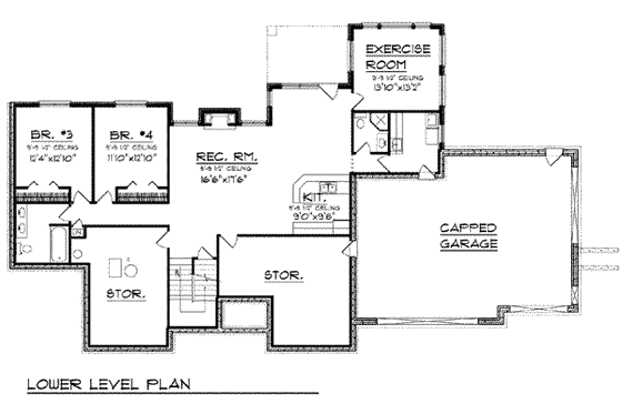 Floor Plan - Lower Floor for European House Plan #70-820 - 4 bed, 4.5 bath
