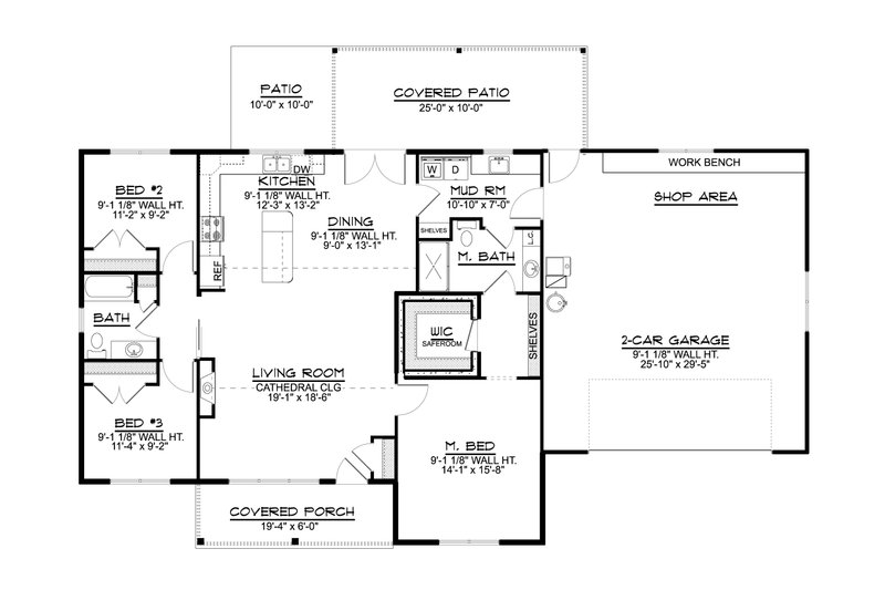 House Blueprint - Floor Plan - Main Floor for Ranch House Plan #1064-135 - 3 bed, 2 bath