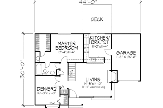 Floor Plan - Main Floor for Ranch House Plan #320-329 - 1 bed, 1 bath
