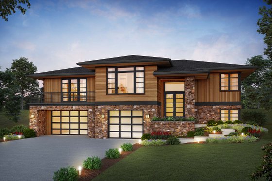 Exterior - Front Elevation 3 for Prairie House Plan #48-1048 - 4 bed, 3 bath