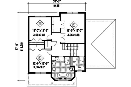 Floor Plan - Upper Floor for Country House Plan #25-4480 - 3 bed, 1 bath
