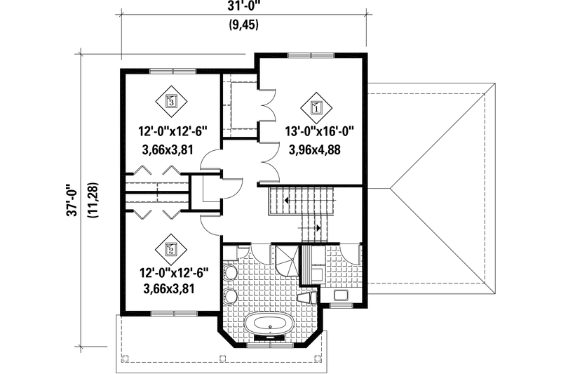 Home Plan - Floor Plan - Upper Floor for Country House Plan #25-4480 - 3 bed, 1 bath