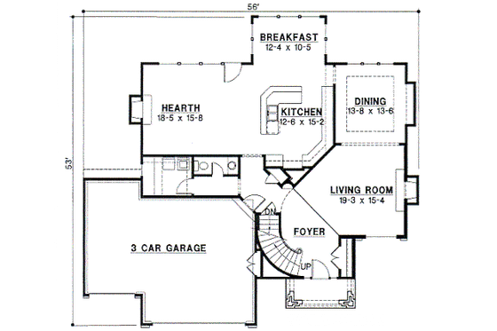 Floor Plan - Main Floor for European House Plan #67-565 - 4 bed, 3.5 bath