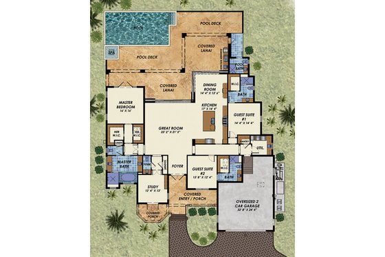 Floor Plan - Main Floor for Beach House Plan #548-13 - 3 bed, 4.5 bath