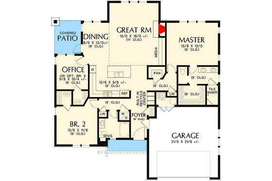 Floor Plan - Main Floor for Craftsman House Plan #48-560 - 3 bed, 2 bath
