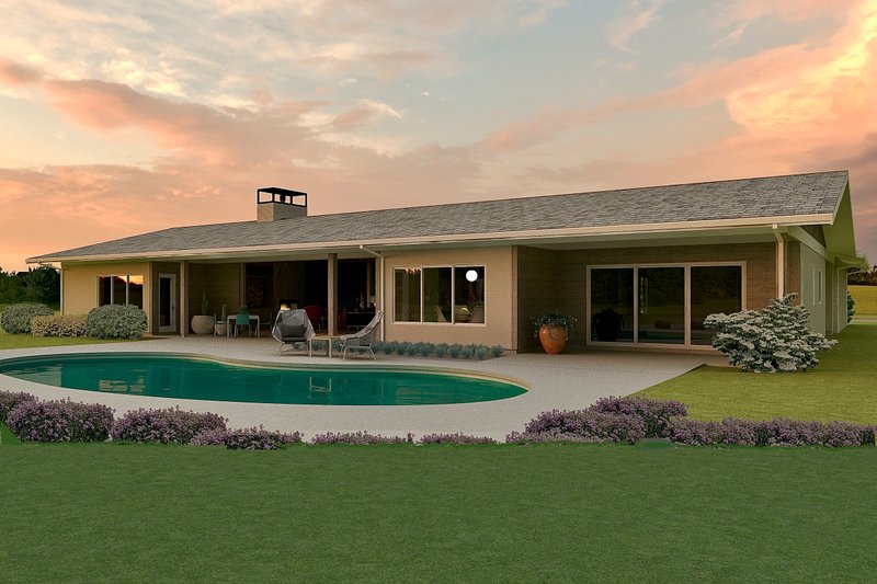 House Design - Exterior - Rear Elevation for Ranch House Plan #489-15 - 4 bed, 4.5 bath