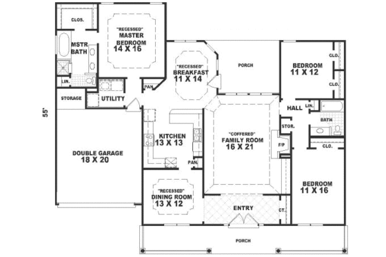 Floor Plan - Main Floor for Southern House Plan #81-314 - 3 bed, 2 bath