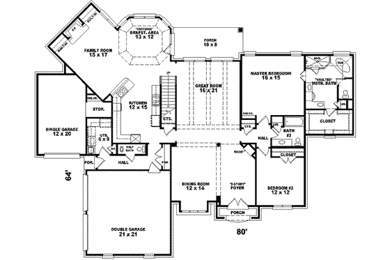 Floor Plan - Main Floor for European House Plan #81-603 - 4 bed, 3.5 bath
