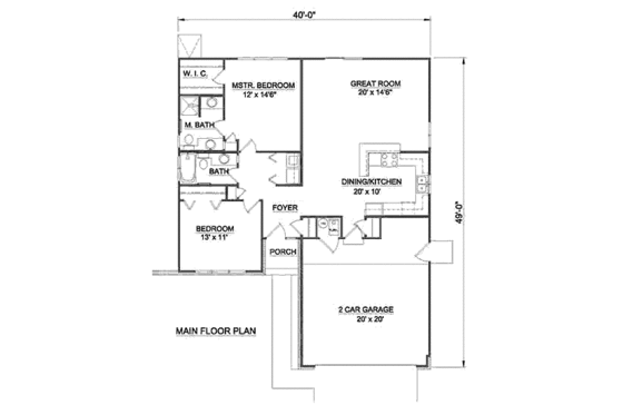 Floor Plan - Main Floor for Ranch House Plan #116-177 - 2 bed, 2 bath