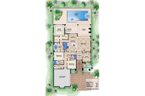 Southwestern style house plan, main level floor plan