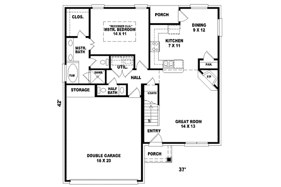 Floor Plan - Main Floor for Traditional House Plan #81-676 - 3 bed, 2.5 bath