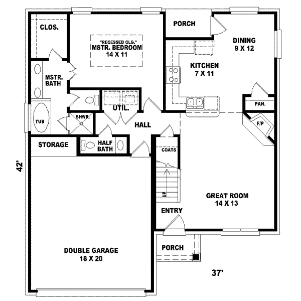 Floor Plan - Main Floor for Traditional House Plan #81-676 - 3 bed, 2.5 bath