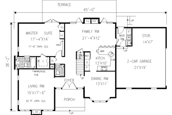 Floor Plan - Main Floor for Ranch House Plan #3-182 - 4 bed, 2.5 bath