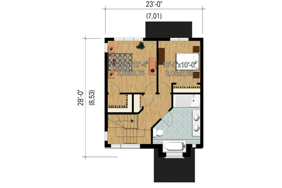 Floor Plan - Upper Floor 1 for Contemporary House Plan #25-4434 - 2 bed, 1 bath