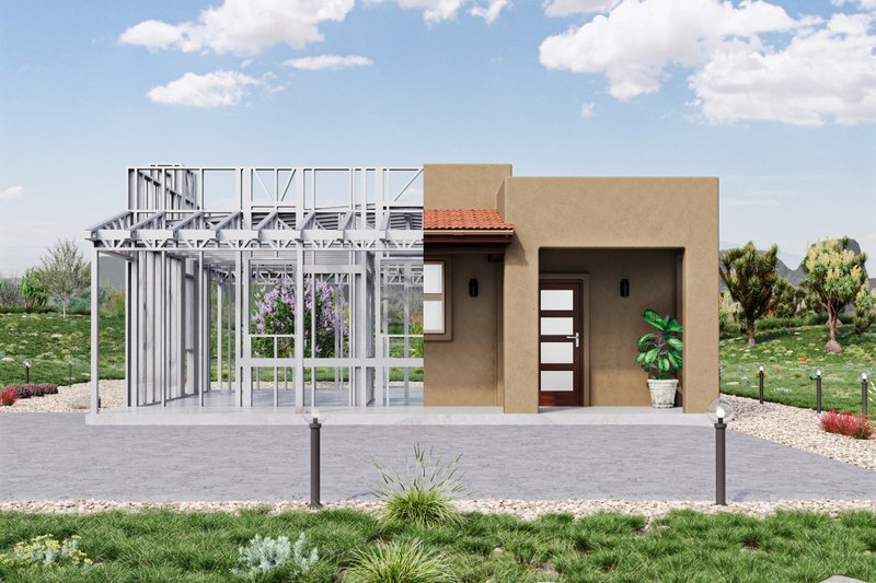 Home Plan - Exterior - Front Elevation 1 for Adobe / Southwestern House Plan #1106-19 - 2 bed, 1 bath