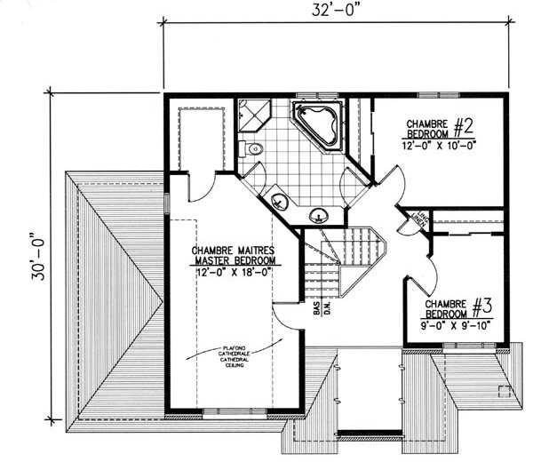 Floor Plan - Upper Floor for European House Plan #138-226 - 3 bed, 1.5 bath