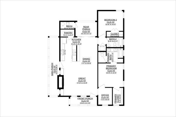House Design - Floor Plan - Main Floor for Mediterranean House Plan #1127-4 - 2 bed, 2 bath