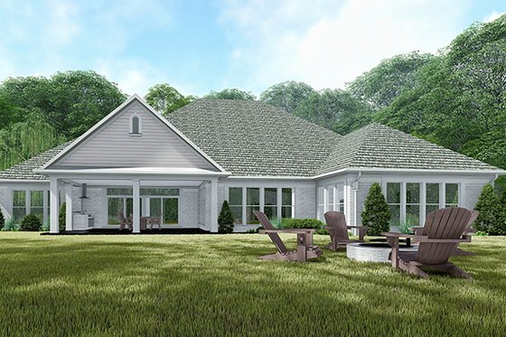 Exterior - Rear Elevation for European House Plan #923-136 - 3 bed, 3.5 bath