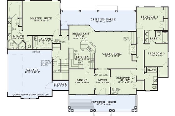 Floor Plan - Main Floor for Southern House Plan #17-2149 - 4 bed, 3 bath