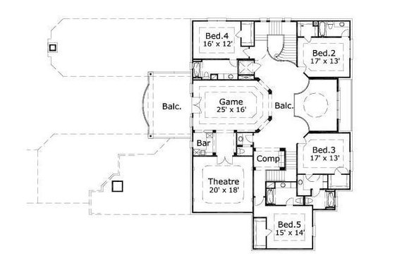 Floor Plan - Upper Floor for European House Plan #411-625 - 5 bed, 5.5 bath