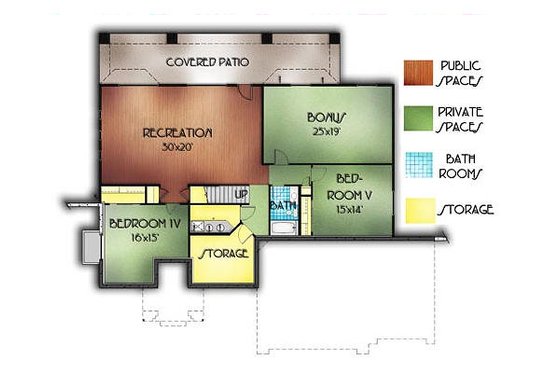 Floor Plan - Lower Floor for Adobe / Southwestern House Plan #24-247 - 6 bed, 3 bath