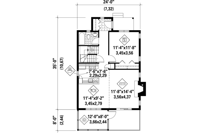 Architectural House Design - Floor Plan - Main Floor for Cabin House Plan #25-4360 - 3 bed, 2 bath