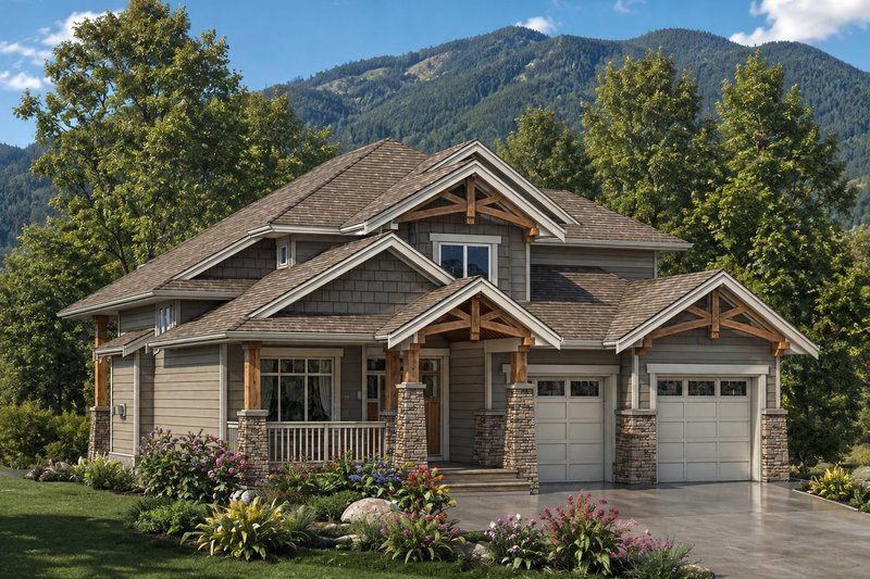 House Blueprint - Exterior - Front Elevation 2 for Craftsman House Plan #1100-161 - 3 bed, 2.5 bath